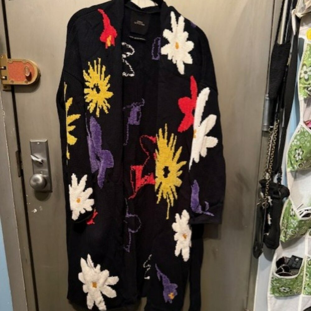 Retro Boho Longline Floral Chenille Sweater Cardigan / Coat - XS /Small - NWOT - Picture 5 of 16
